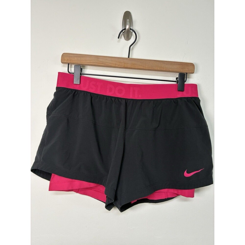 Nike Dri-FIT Size M Running Shorts Black Pink Inner Liner Just Do It Waistband